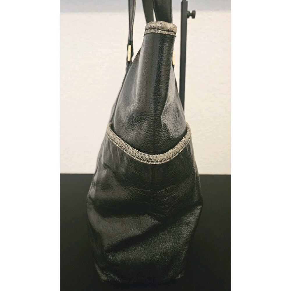 Tory Burch Shiny Black Crinkled Leather Vertical Tote Bag 14x13x4 - Picture 5 of 16